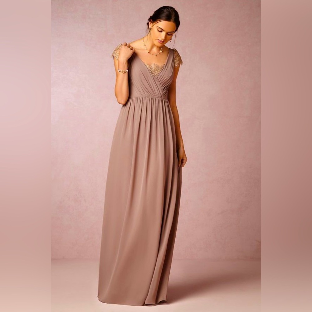 BHLDN Anthropologie Jenny Yoo Evangeline mocha mousse Mauve Maxi Evening Gown 6